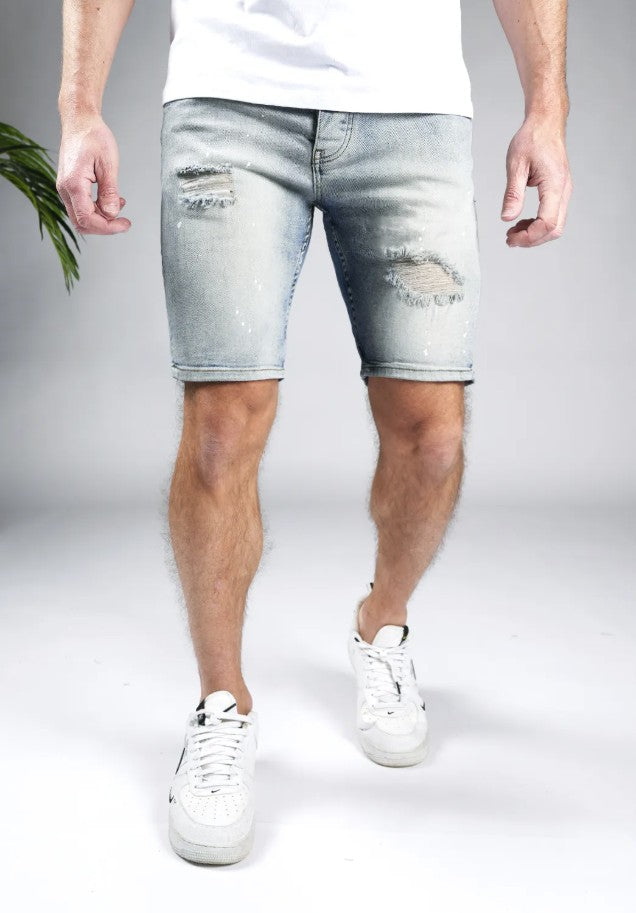 Cotton District TRENCH DENIM SHORTS  WASHED BLUE
