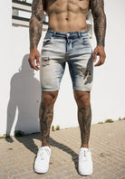 Cotton District TRENCH DENIM SHORTS  WASHED BLUE