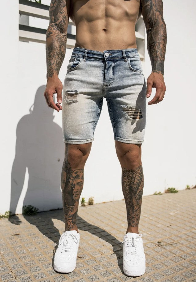 Cotton District TRENCH DENIM SHORTS  WASHED BLUE