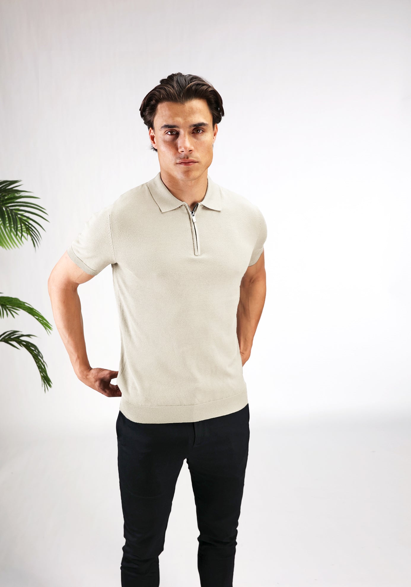 Cotton District ZIP POLO T-Shirts BEIGE