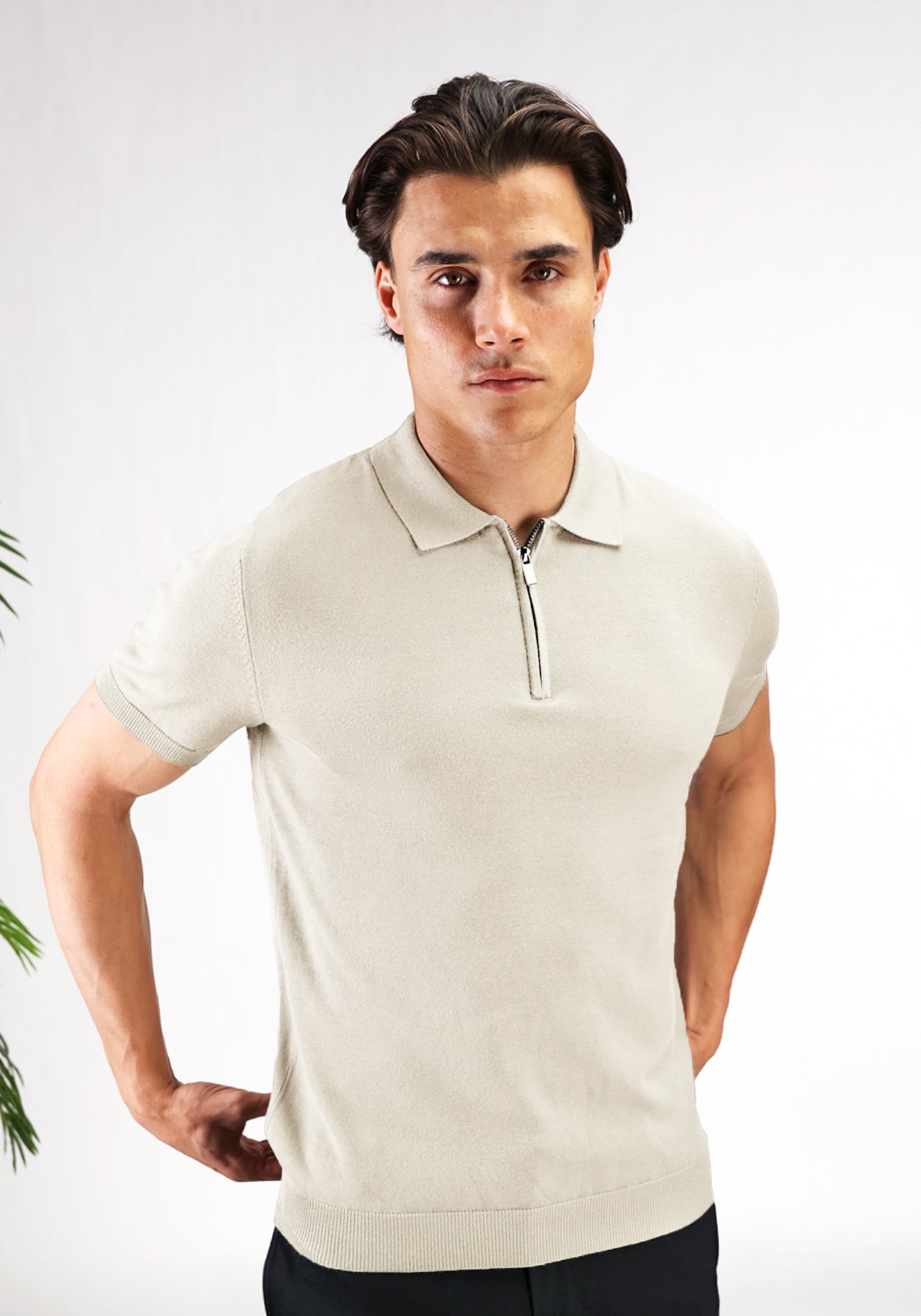 Cotton District ZIP POLO T-Shirts BEIGE