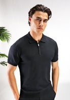 Cotton District ZIP POLO T-Shirts BLACK