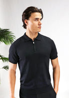 Cotton District ZIP POLO T-Shirts BLACK