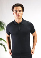 Cotton District ZIP POLO T-Shirts BLACK