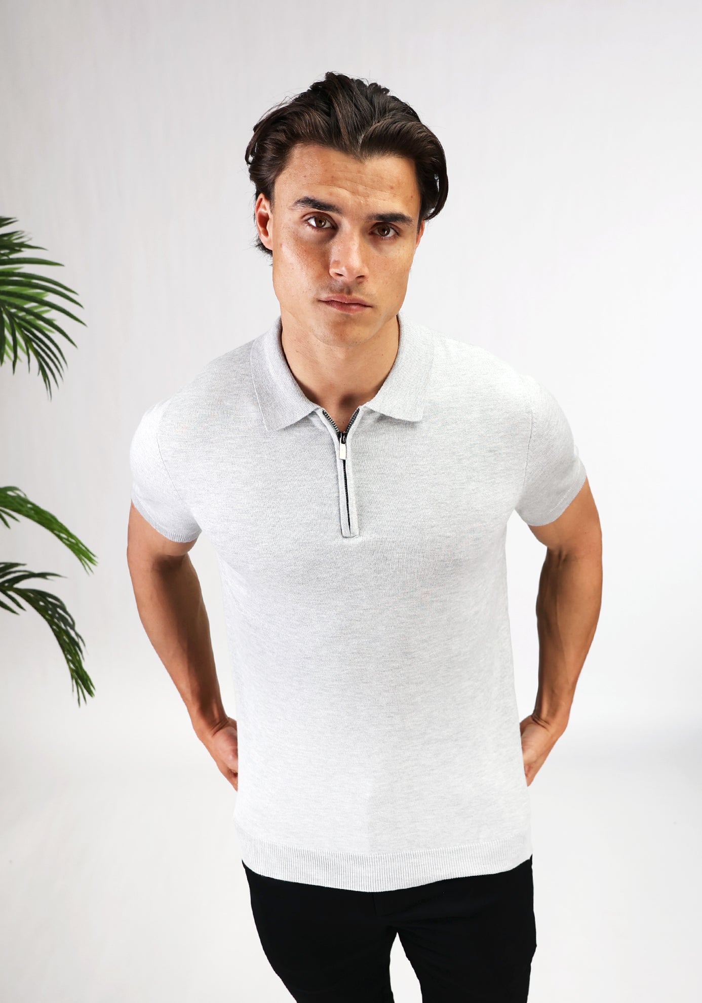 Cotton District ZIP POLO T-Shirts GREY