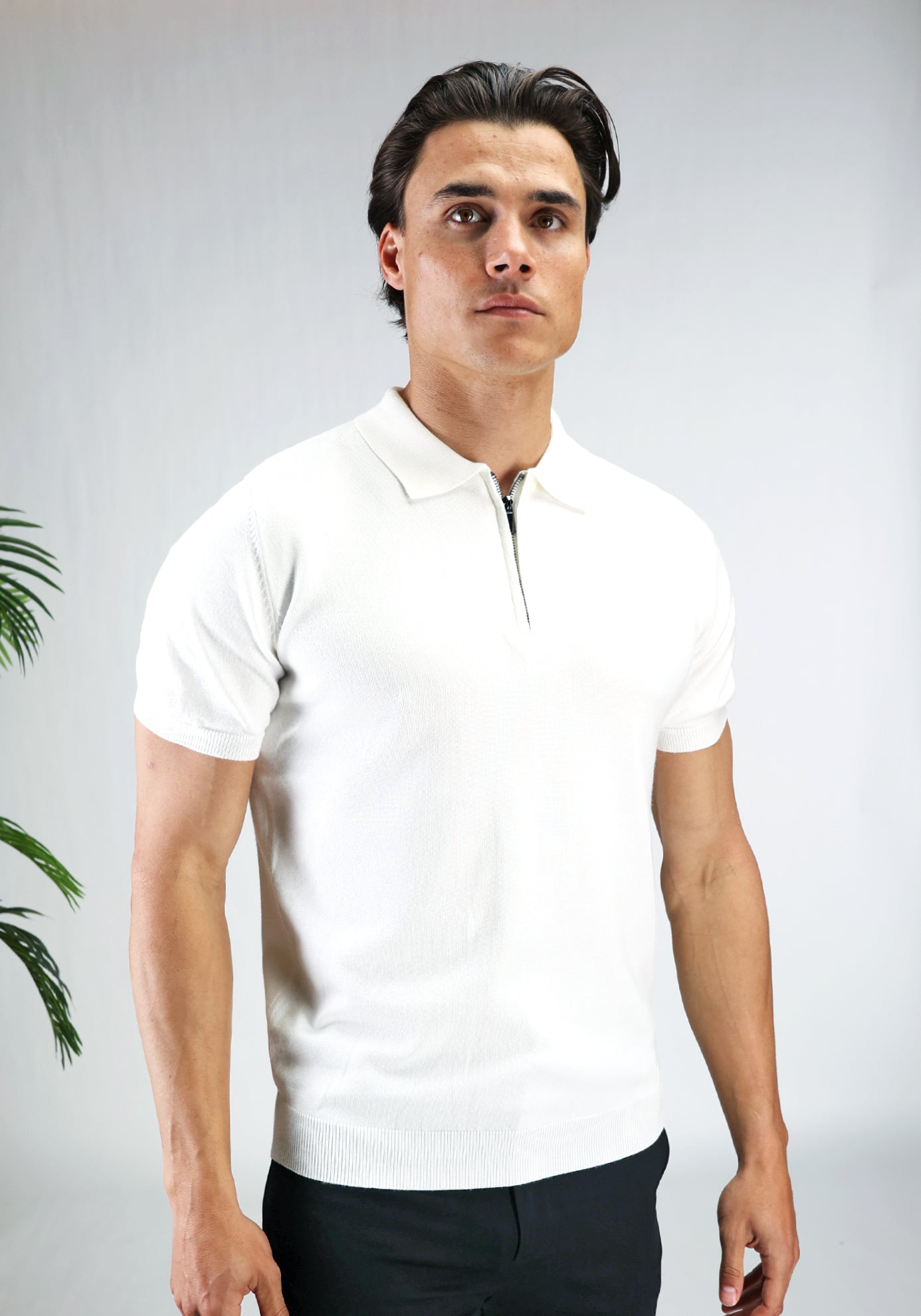 Cotton District ZIP POLO T-Shirts WHITE