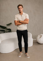 Cotton District ZIP POLO T-Shirts BEIGE MELANGE