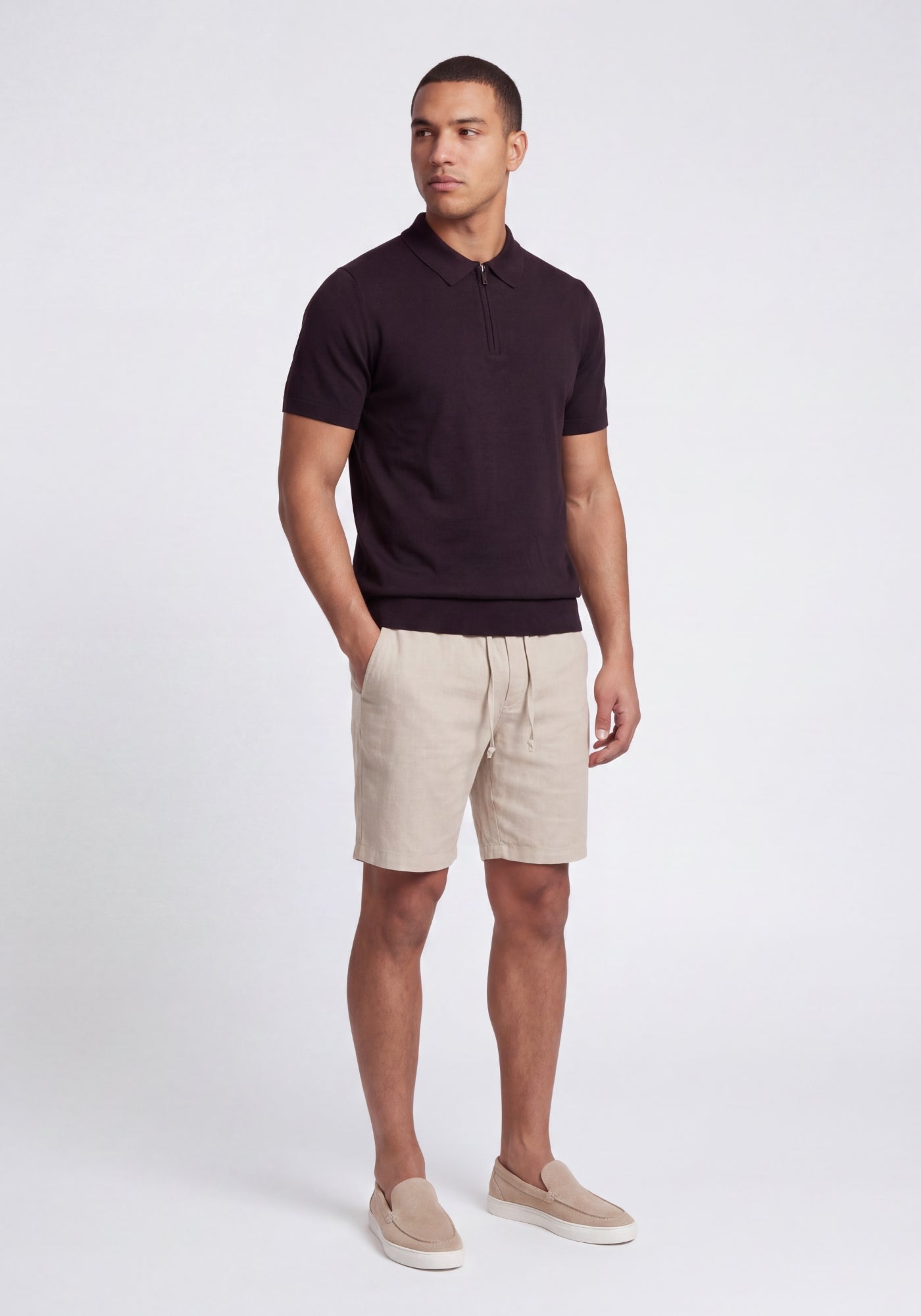 Cotton District ZIP POLO T-Shirts BROWN