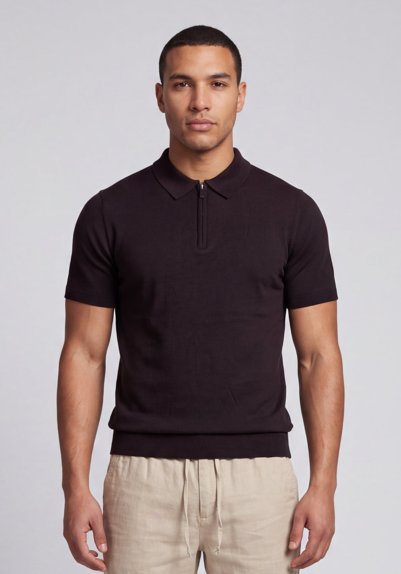 Cotton District ZIP POLO T-Shirts BROWN