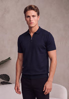 Cotton District ZIP POLO T-Shirts NAVY