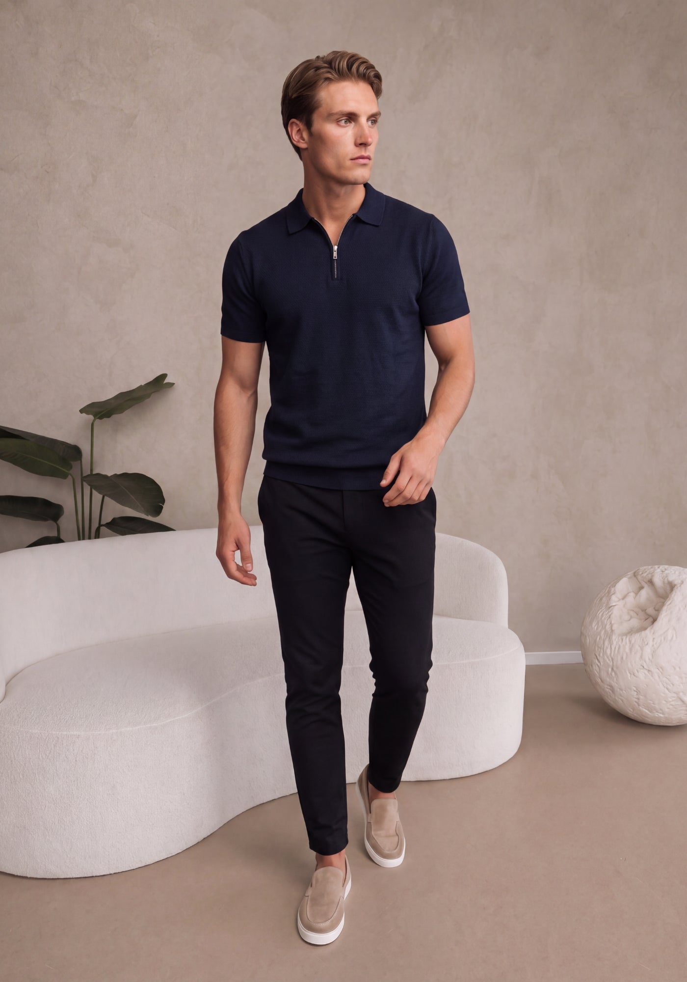 Cotton District ZIP POLO T-Shirts NAVY