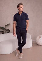 Cotton District ZIP POLO T-Shirts NAVY