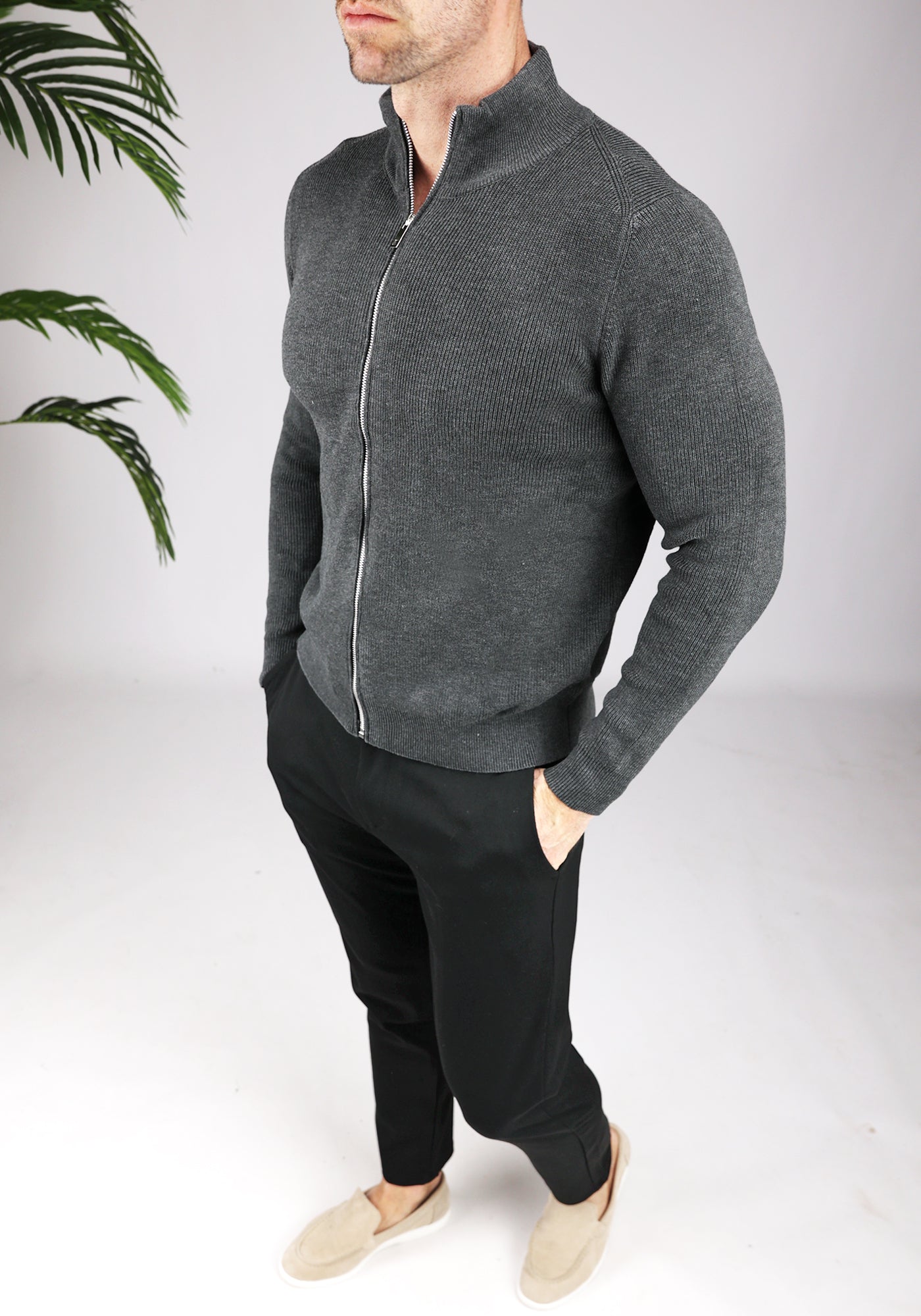 Cotton District ZIP VEST  DARK GREY
